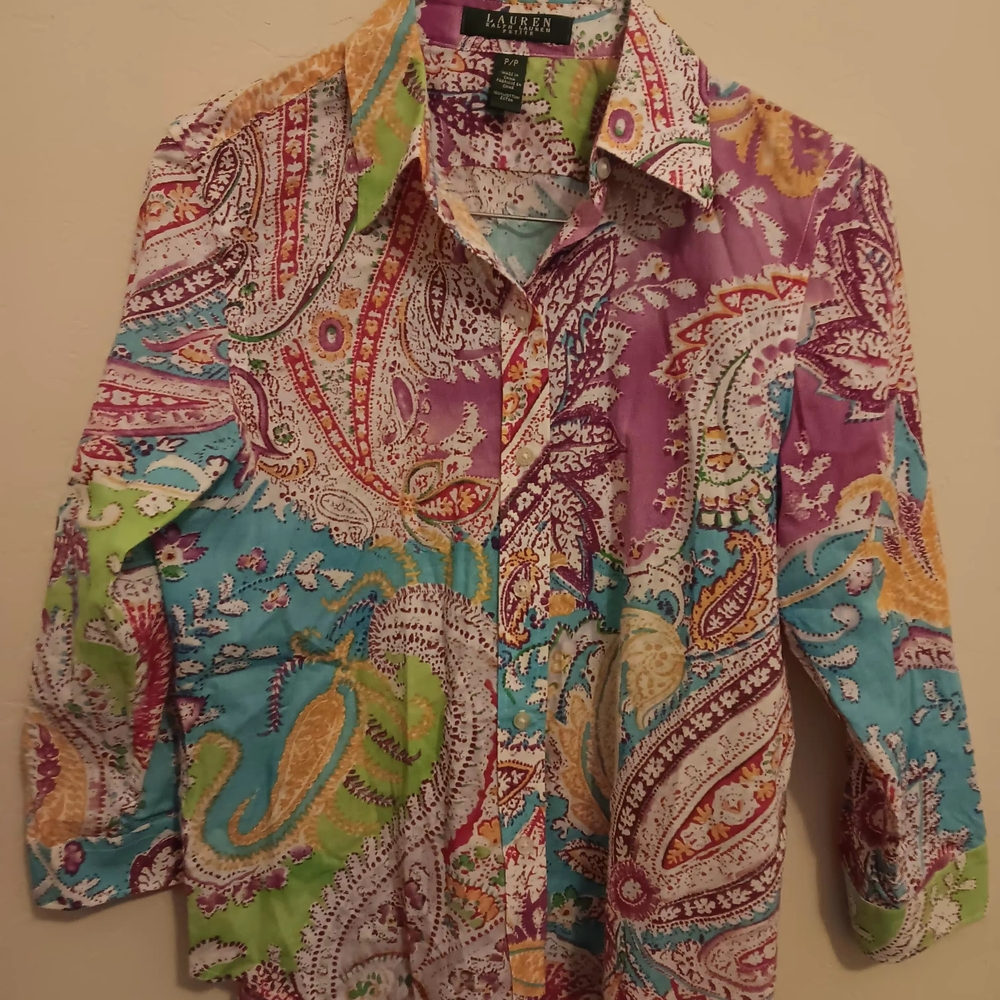 SOLDLauren Ralph Lauren Blouse, Women’s Size P/P (0-2)  Paisley, Long Slv, Sheer